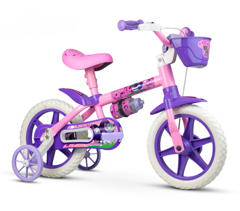 Bicicleta Nathor Aro 12 Cat Pu Feminina Lilás/Rosa 